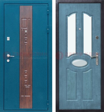 Голубая металлическая дверь МДФ с тремя зеркальными вставками ДЗ-78 В Ижевске