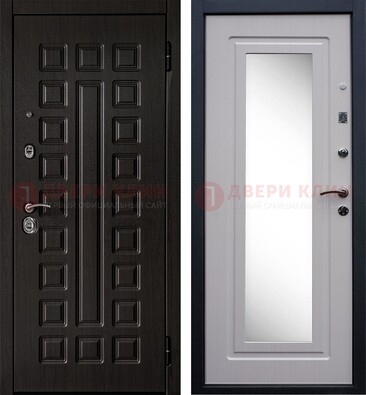 Черная филенчатая металлическая дверь МДФ с зеркалом ДЗ-83 В Ижевске