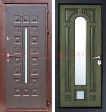Металлическая дверь МДФ со стеклянной вставкой снаружи и зеркальными внутри ДЗ-84 В Ижевске
