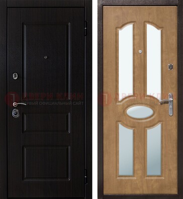 Входная темная дверь МДФ с узором и зеркалом ДЗ-89 В Ижевске