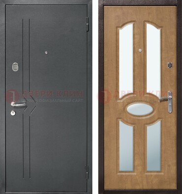 Железная серая дверь с порошковым напылением и МДФ с зеркалом ДЗ-90 В Ижевске