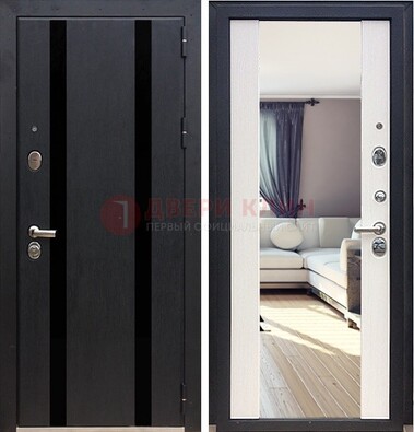 Черная входная дверь с зеркалом МДФ внутри ДЗ-9 В Ижевске