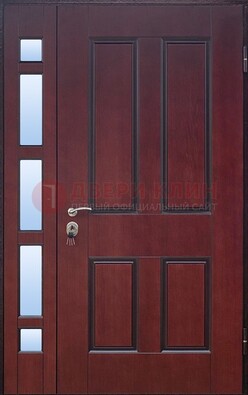 Красная входная полуторная дверь со стеклом ПЛ-10 В Ижевске